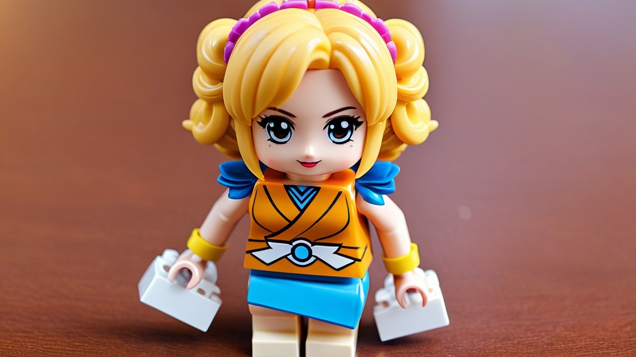 Colorful LEGO Figure of a Young Girl with Blocks