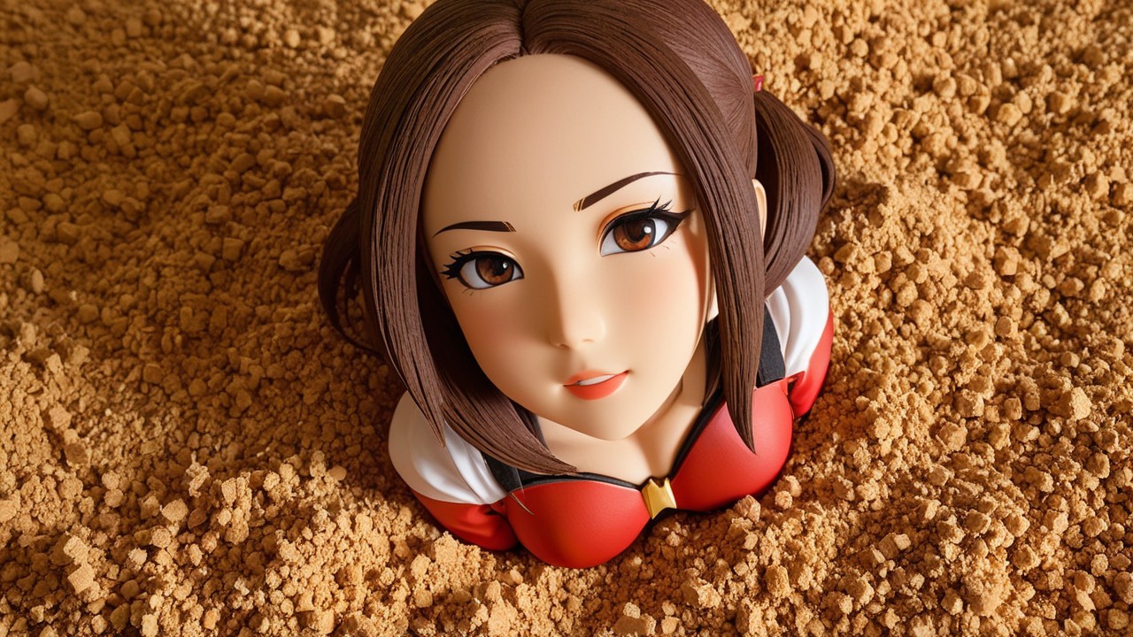 Close-up of a stylized female character figure