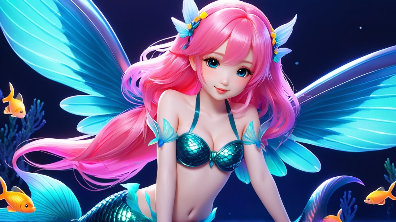 Vibrant Underwater Scene with Charming Mermaid