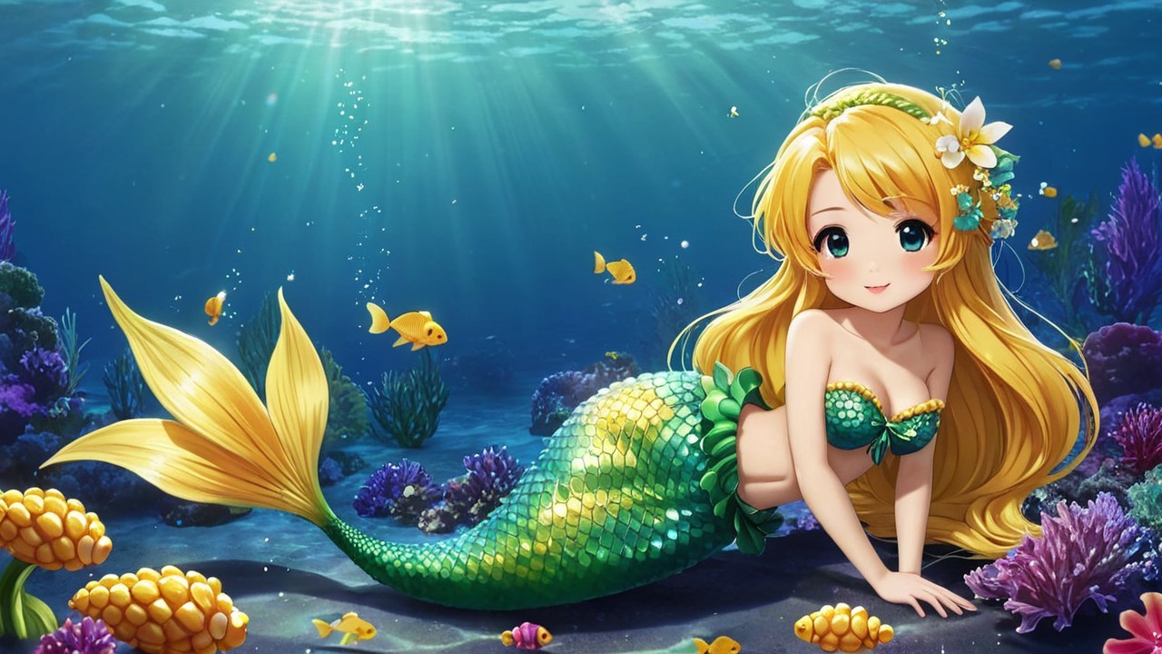 Vibrant Underwater Scene with Mermaid and Marine Life