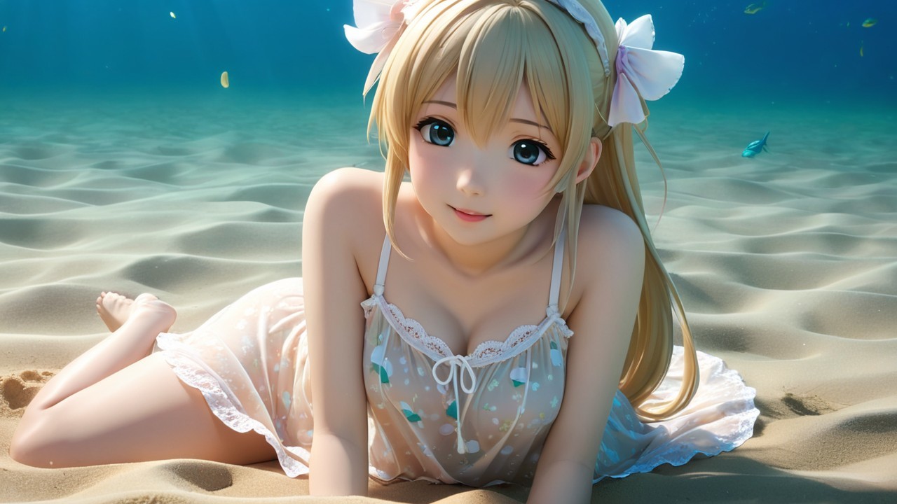 Underwater Scene with Anime Character and Fish