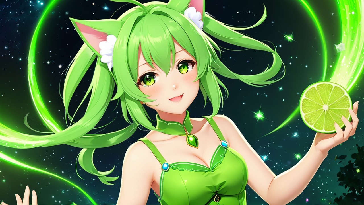 Anime Character with Green Hair and Cat Ears