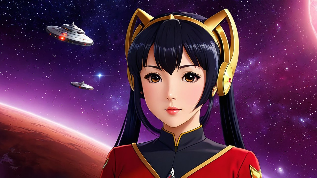 Futuristic anime character in cosmic space setting
