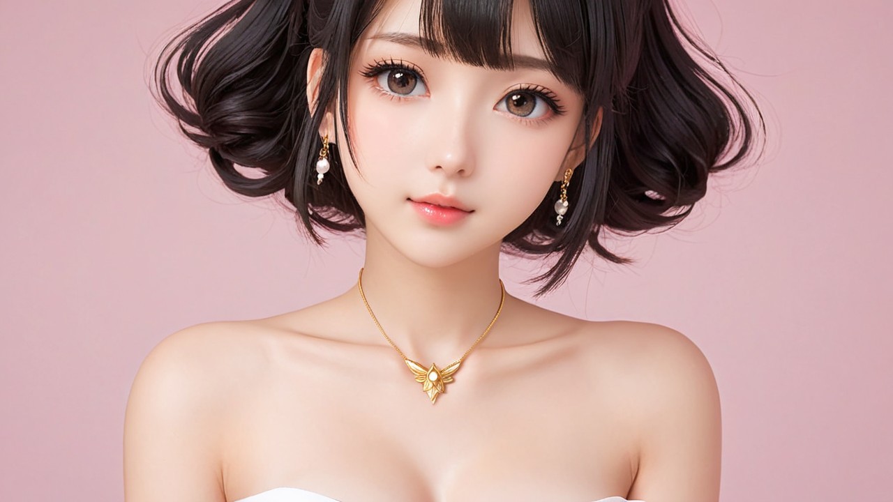 Young woman with expressive eyes and styled black hair