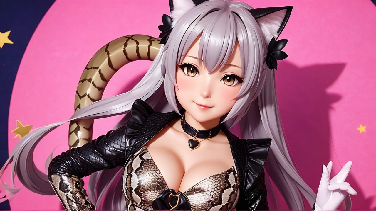 Stylized Female Figure with Cat Ears and Serpent Tail