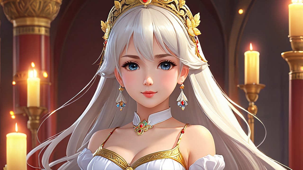 Detailed Character Design of a Young Woman in Gown