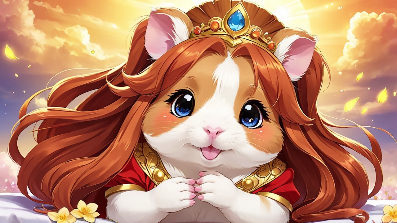 Whimsical Cartoon Guinea Pig in Regal Outfit and Crown