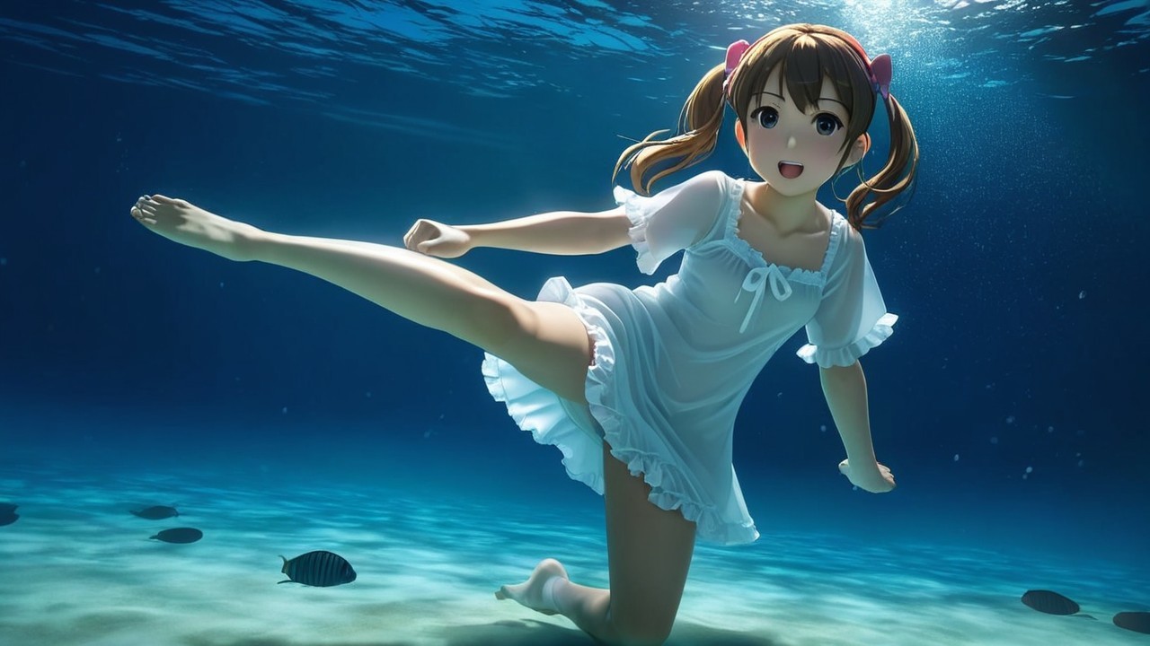 Animated Character Swimming Gracefully in Water