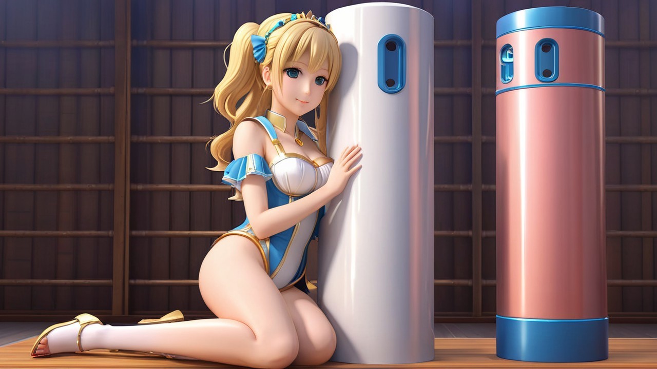 Cheerful female character in playful swimsuit setting