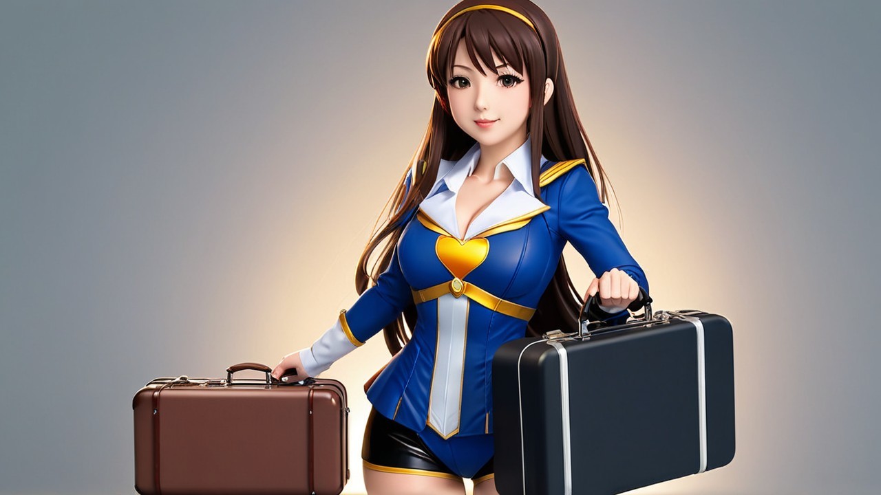 Stylish Animated Character with Suitcases and Fashionable Outfit
