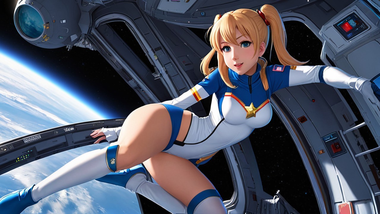 Animated Character in Futuristic Spacecraft with Earth View