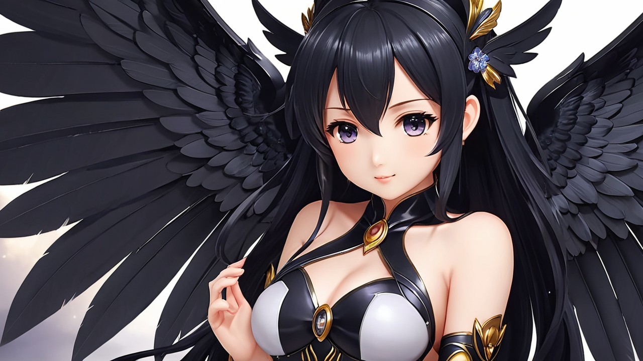 Fantasy character with black hair and purple eyes