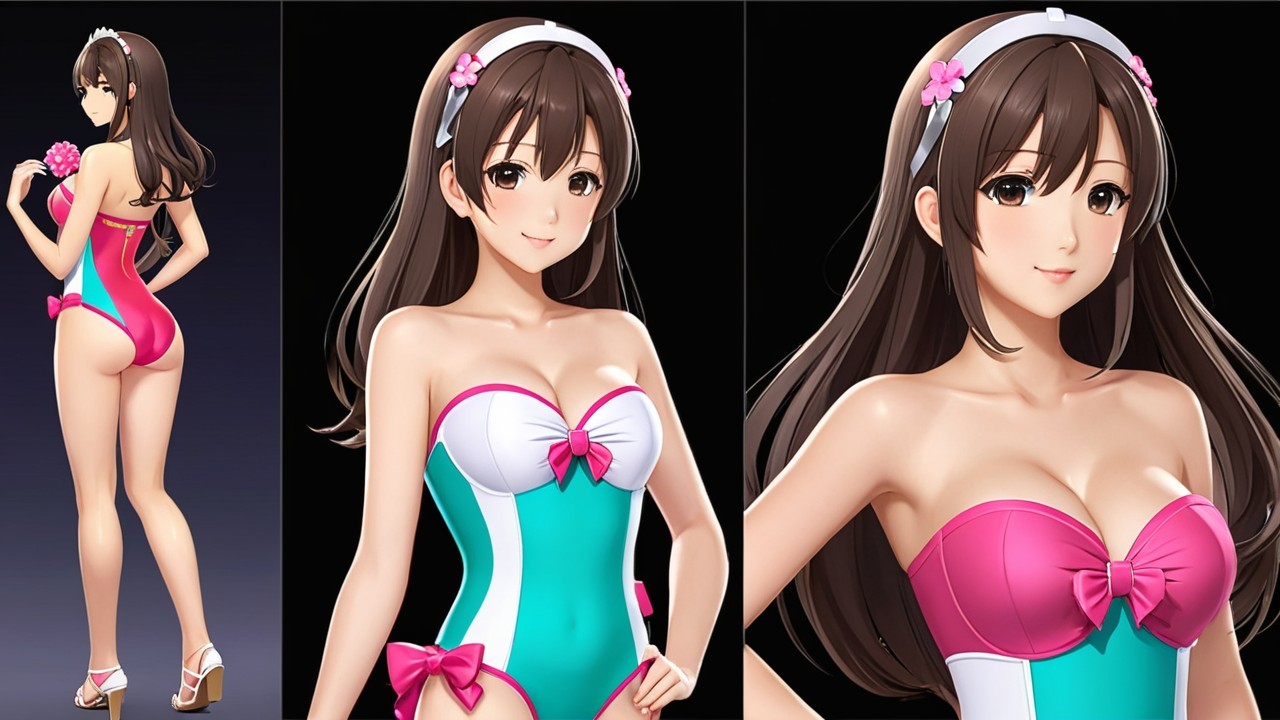 Stylized Female Character in Vibrant Swimsuit Illustration