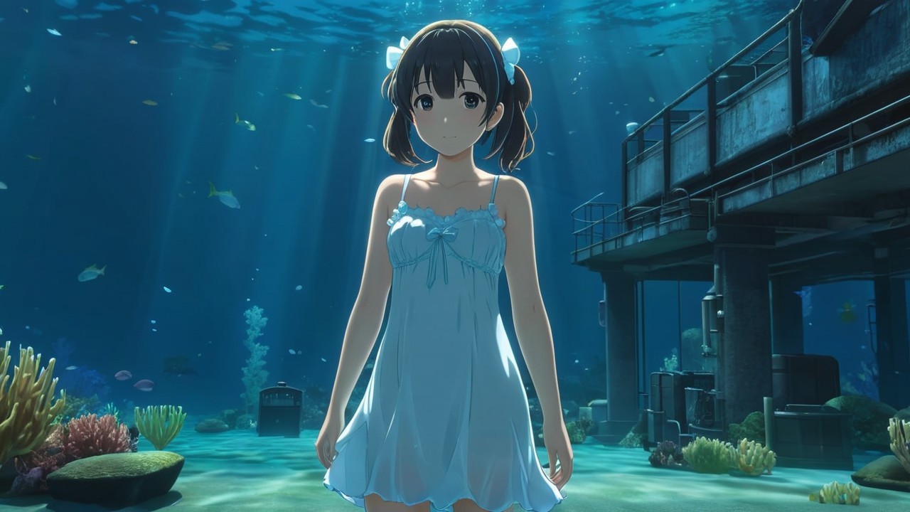 Underwater Scene with Girl and Vibrant Coral Reef