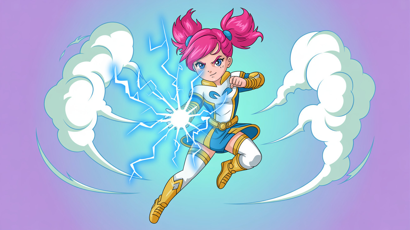 Female Anime Character with Pink Hair in Superhero Outfit