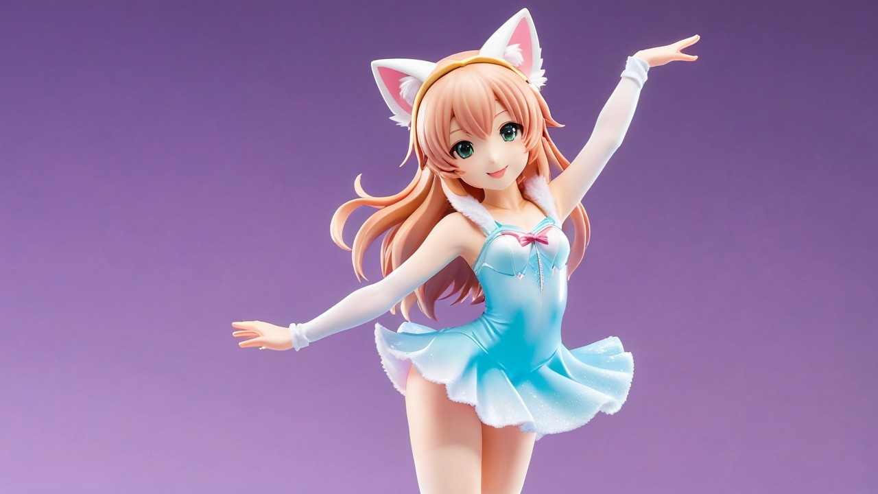 Charming Girl Figure in Vibrant Blue Dress with Ears