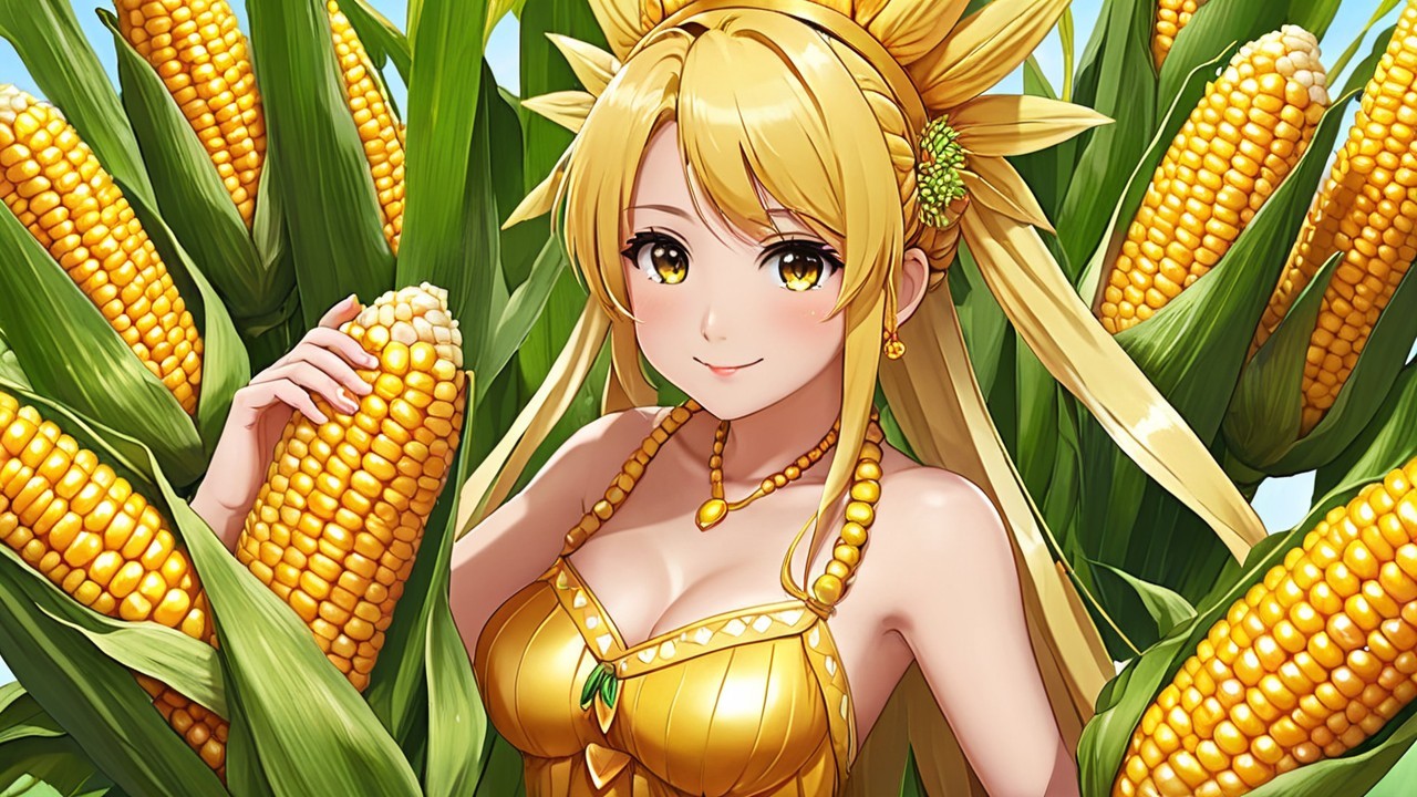 Cheerful Young Woman in Cornfield with Sunflower