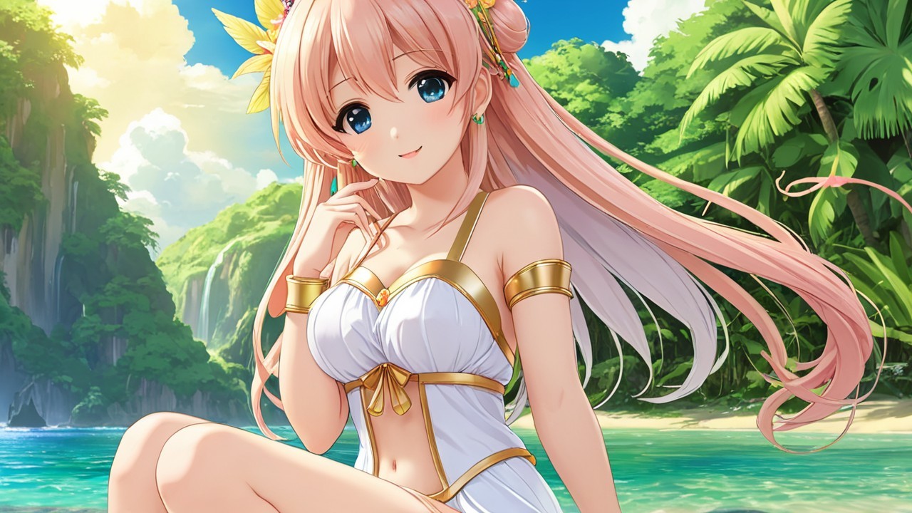 Cheerful Character by Tropical Water in Stylish Swimsuit