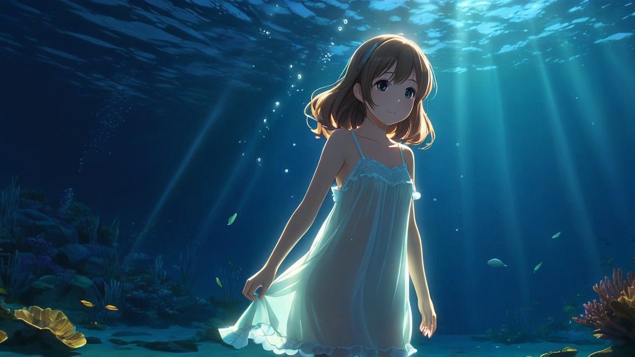 Underwater Scene of a Girl in Translucent Dress