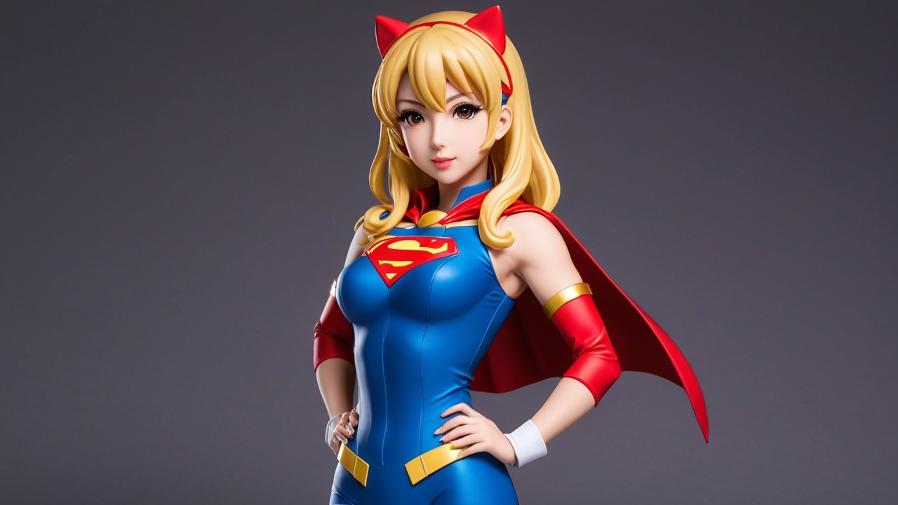 Colorful Female Superhero Figurine with Red Cape