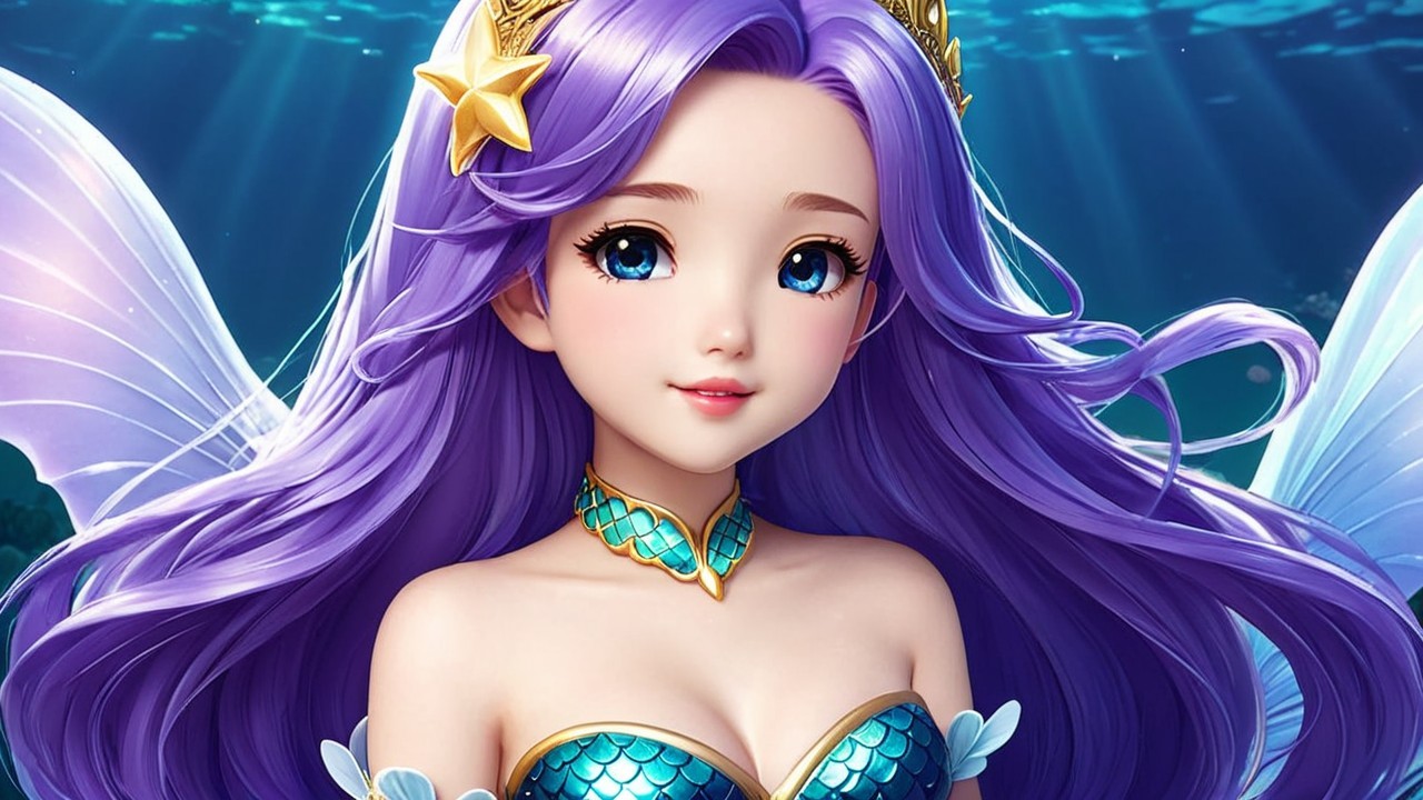 Mermaid Character with Purple Hair and Ethereal Wings