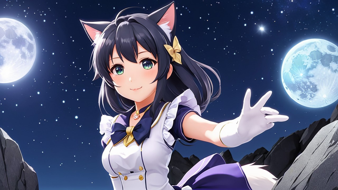Character with Cat Features Against Starry Night Sky