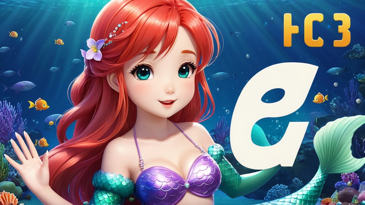 Colorful Underwater Scene with Cartoon Mermaid