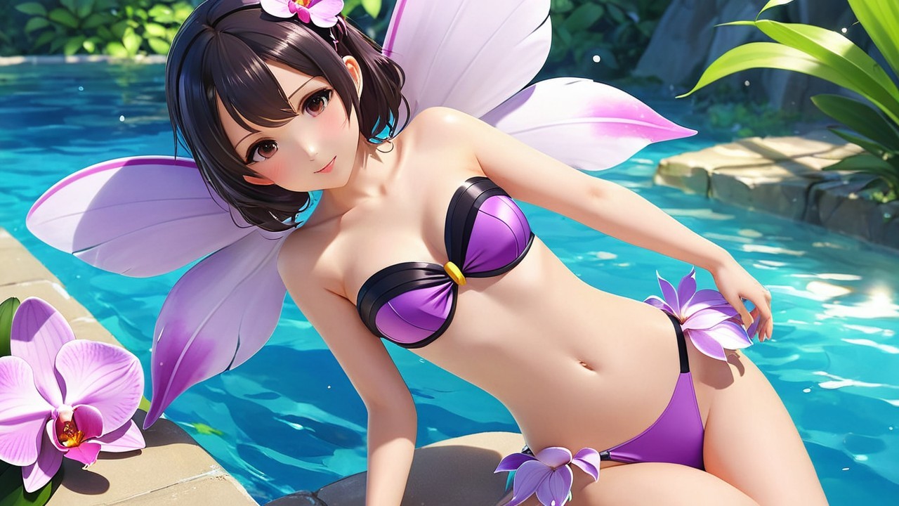 Whimsical Fantasy Scene with Butterfly Wings and Pool