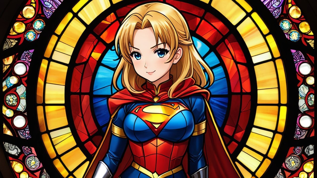 Vibrant Stained-Glass Window of Heroic Female Figure