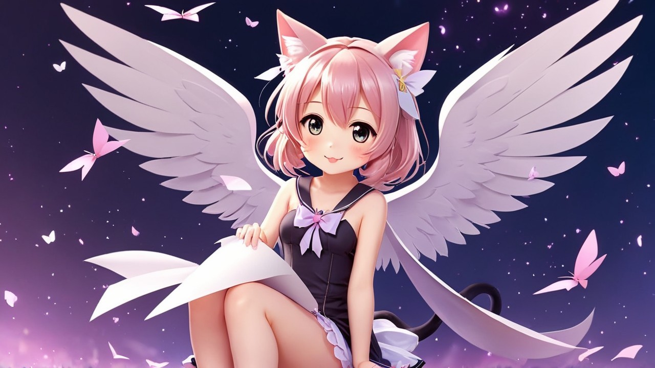 Cute anime girl with pink hair and cat ears