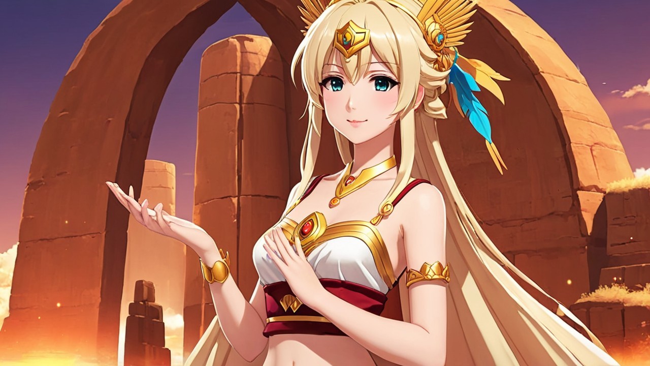 Blonde Character in Ornate Outfit in Desert Sunset