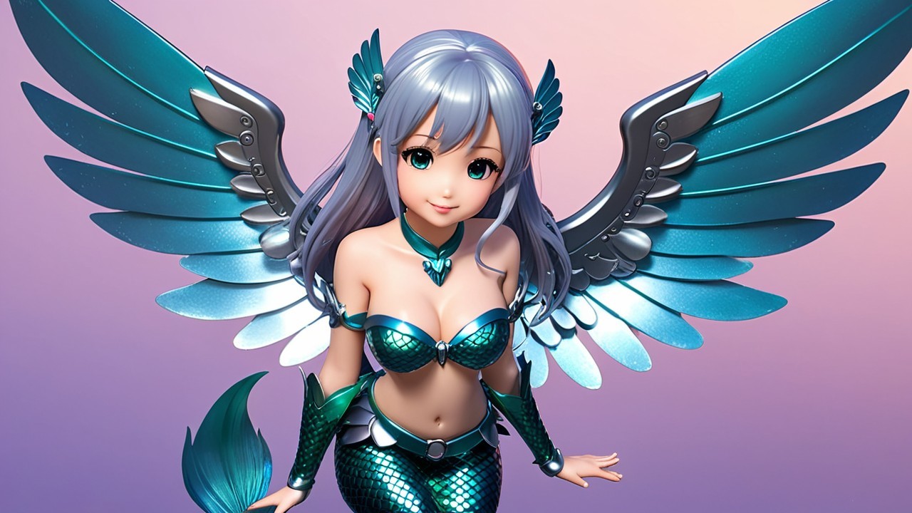 Fantasy Character with Silver Hair and Teal Wings