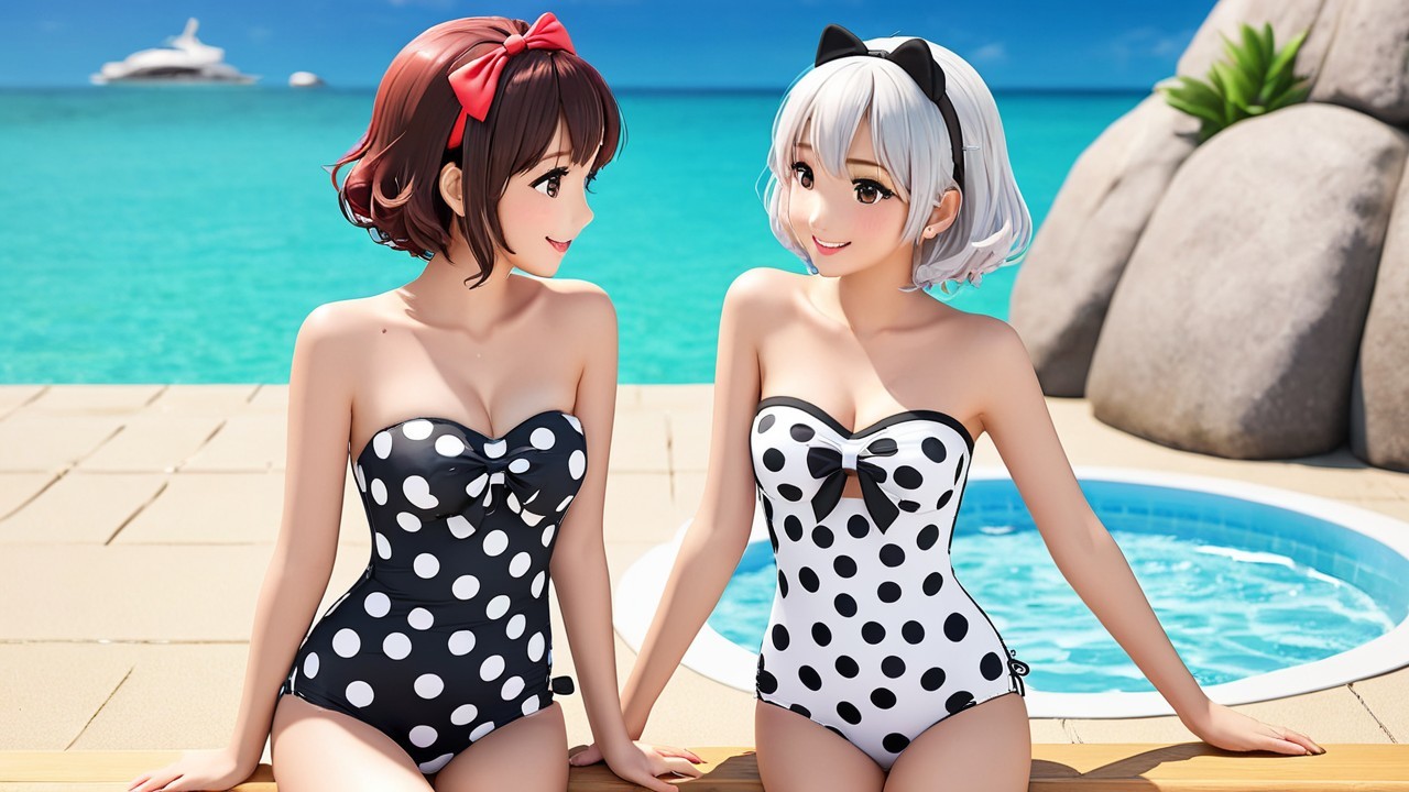 Animated Characters by Pool in Tropical Setting