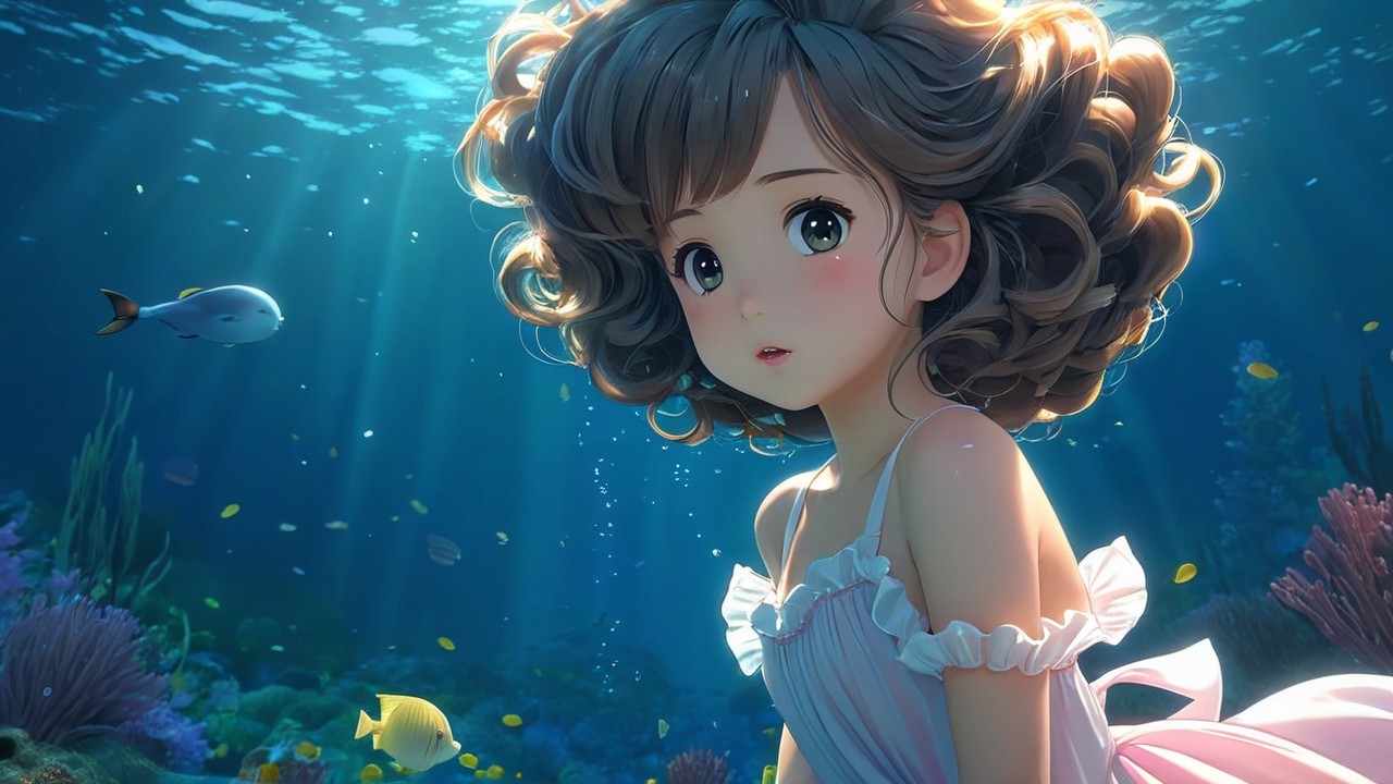Young girl exploring vibrant underwater coral scene
