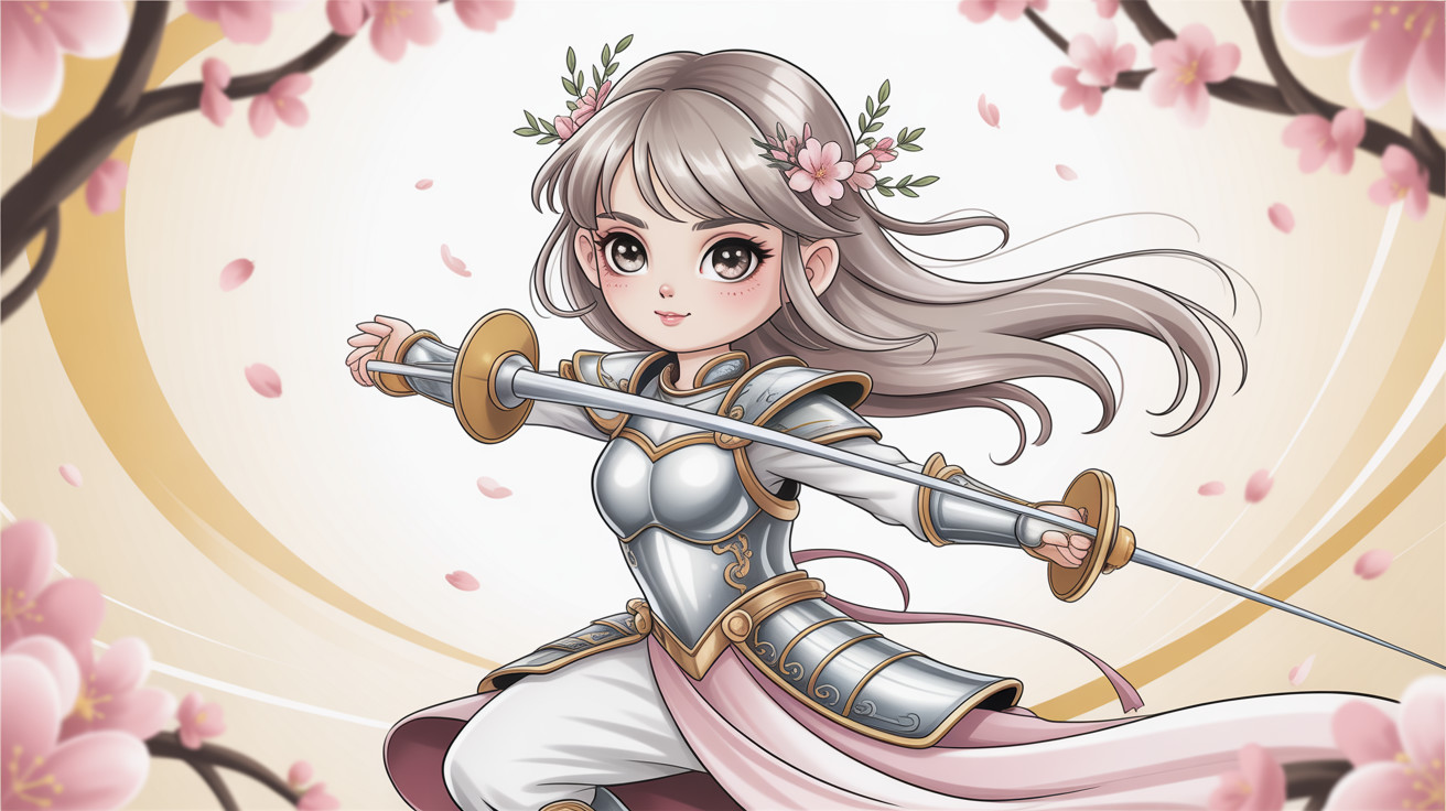 Anime Chinese Warrior Girl with Silver Hair and Armor