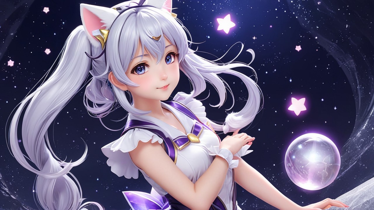 Anime character with silver twin tails and cat ears