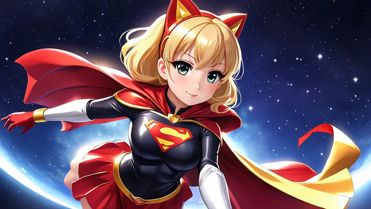 Dynamic Female Superhero with Feline Features and Costume