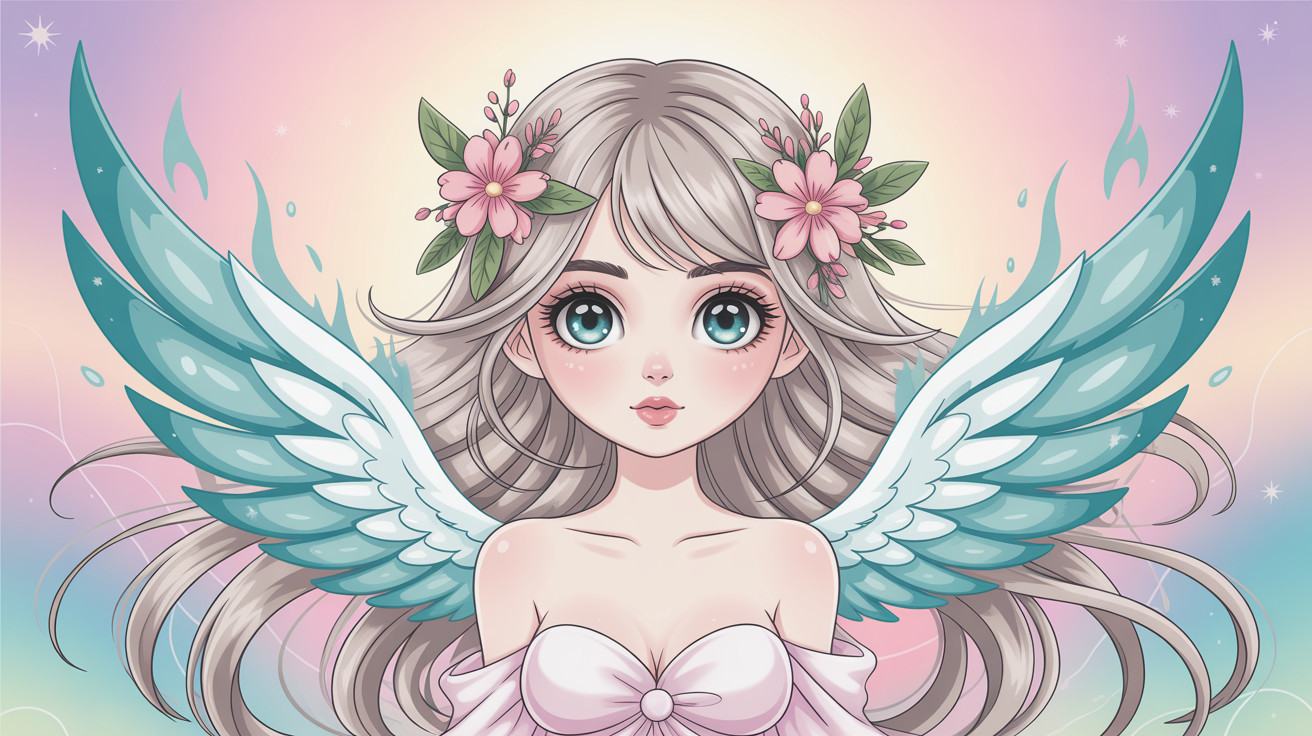 Anime Fairy with Gray Hair and Feathered Wings