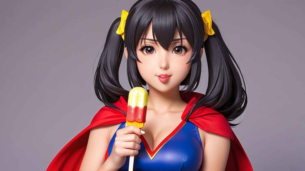 Young female character in blue costume with popsicle