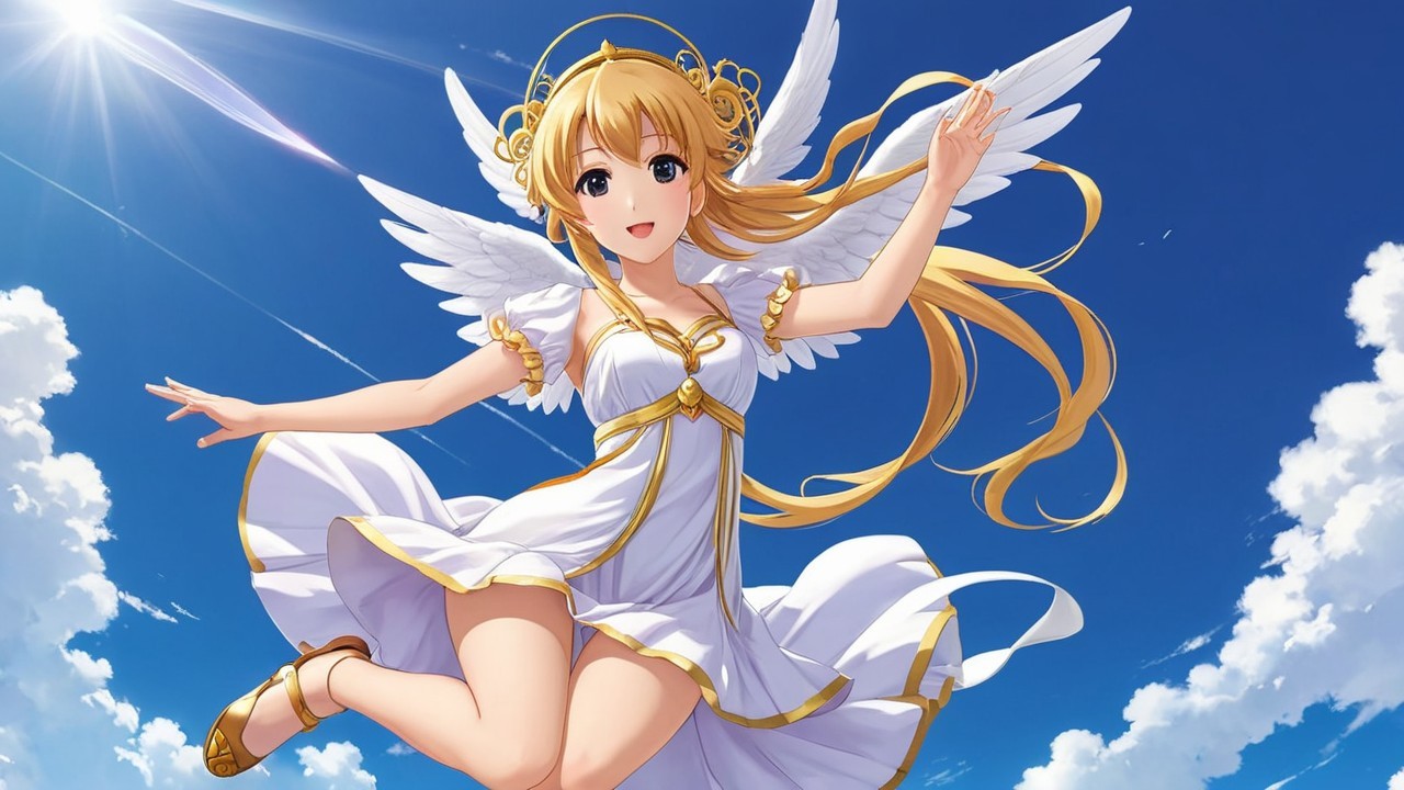 Anime Character with Golden Hair and Angel Wings