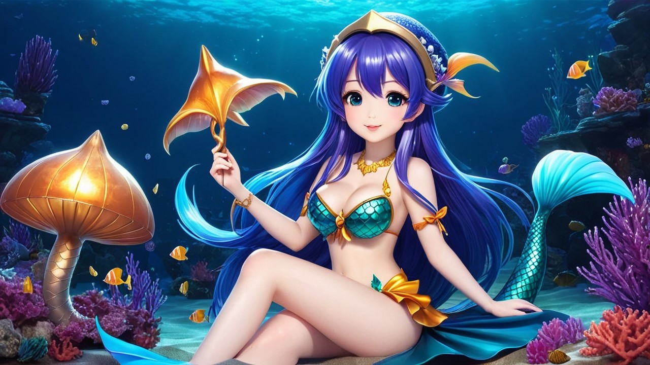 Vibrant Underwater Scene with Mermaid and Coral