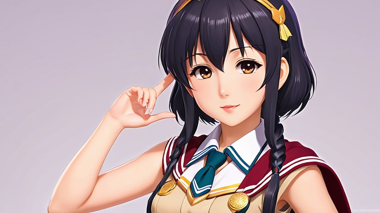 Anime girl in school uniform with playful gesture