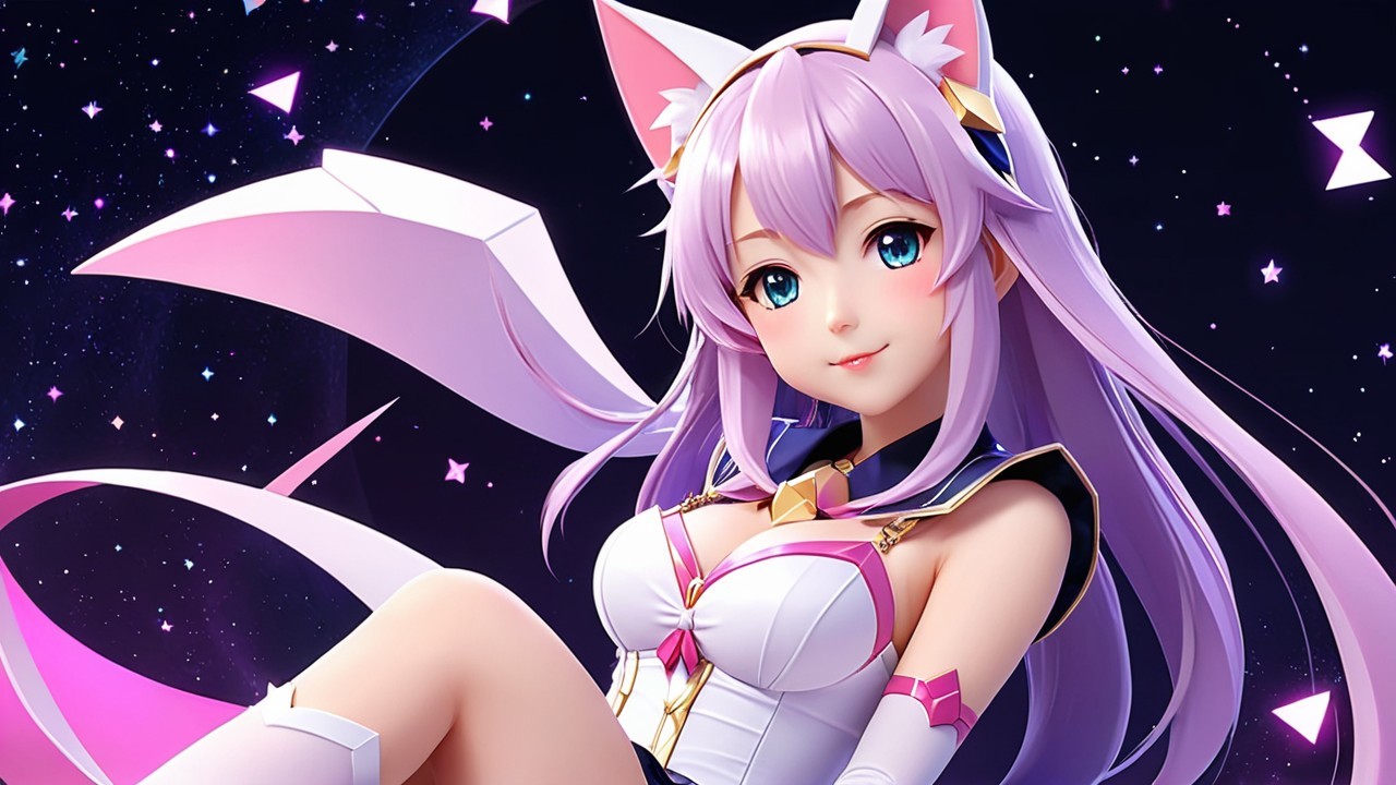 Anime Character with Lavender Hair in Cosmic Setting