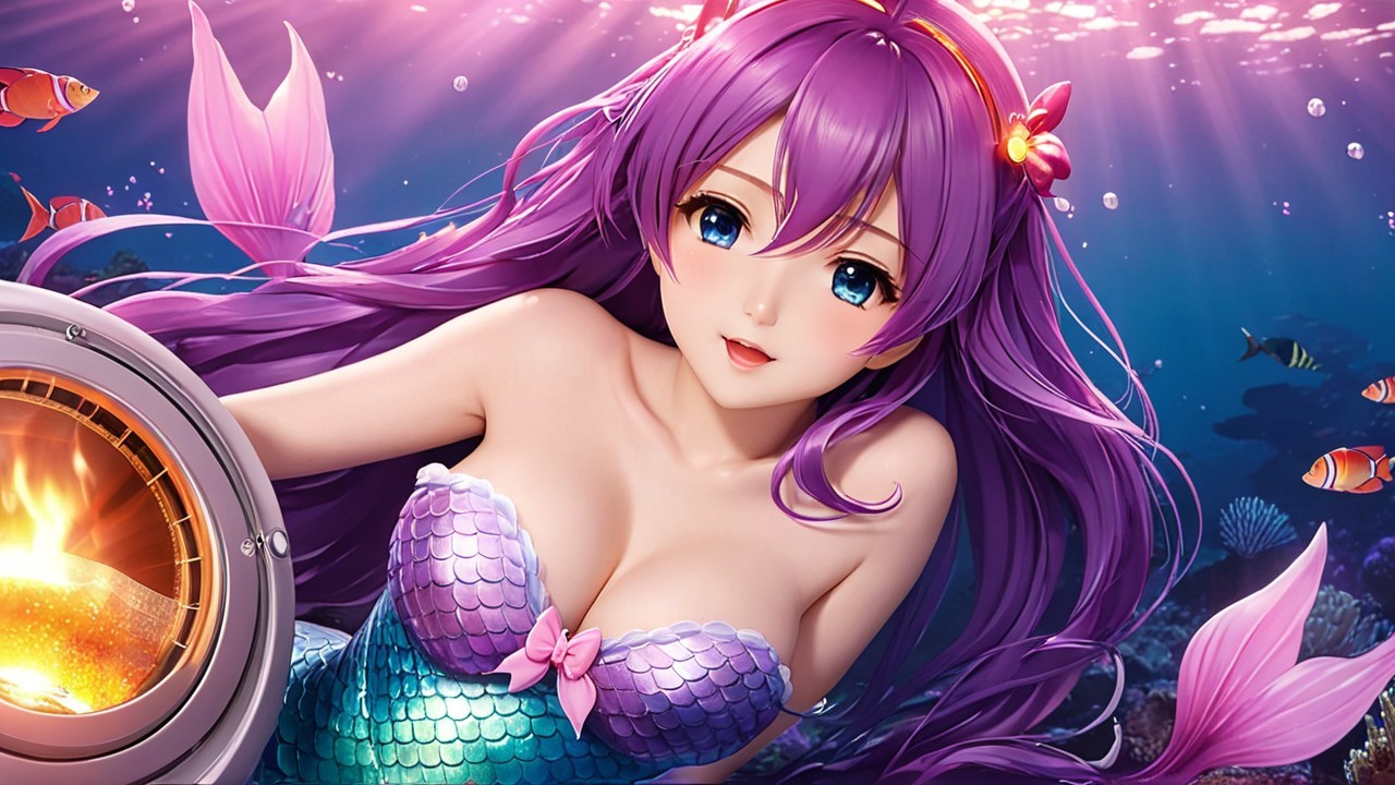 Vibrant Underwater Scene with Charming Mermaid