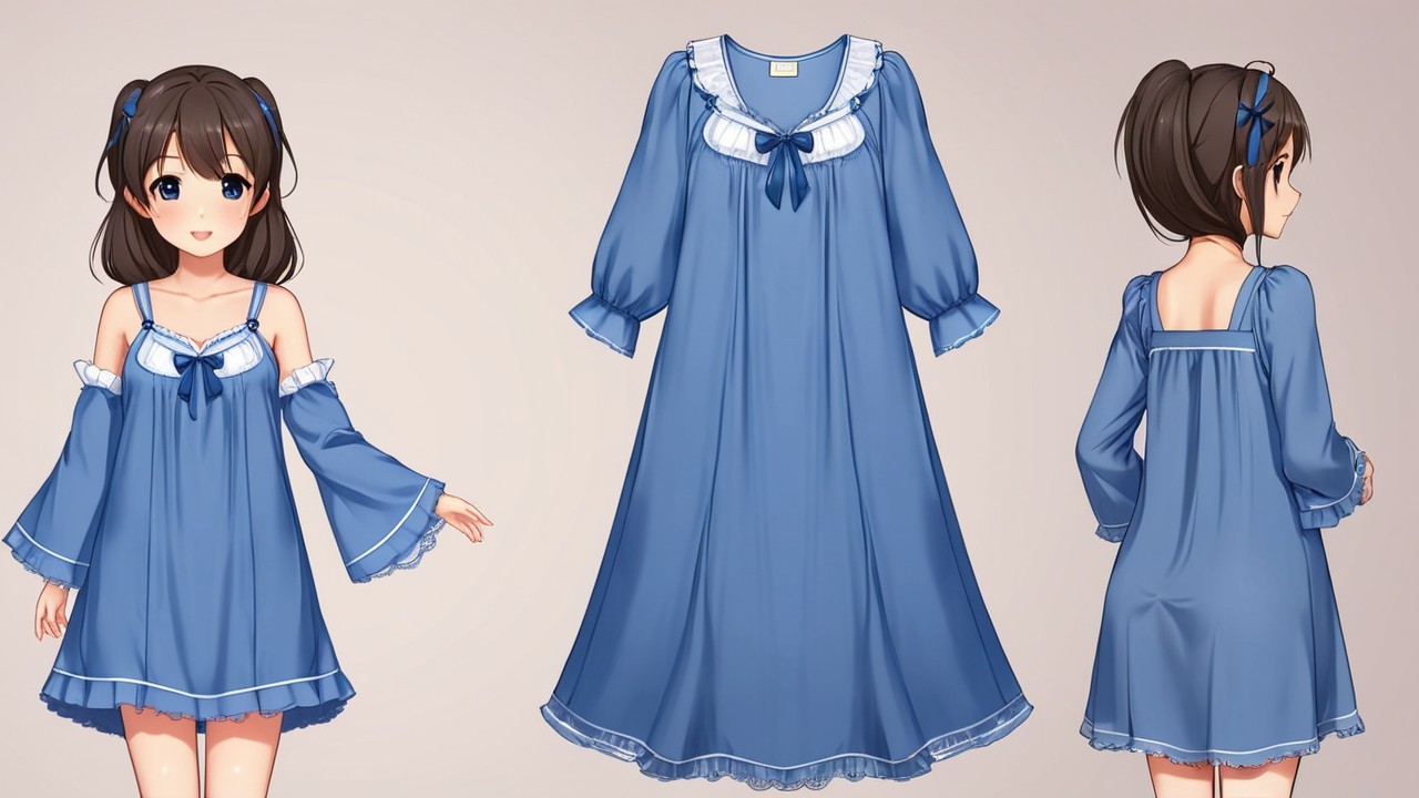 Stylized Character Design in Cute Blue Nightgown