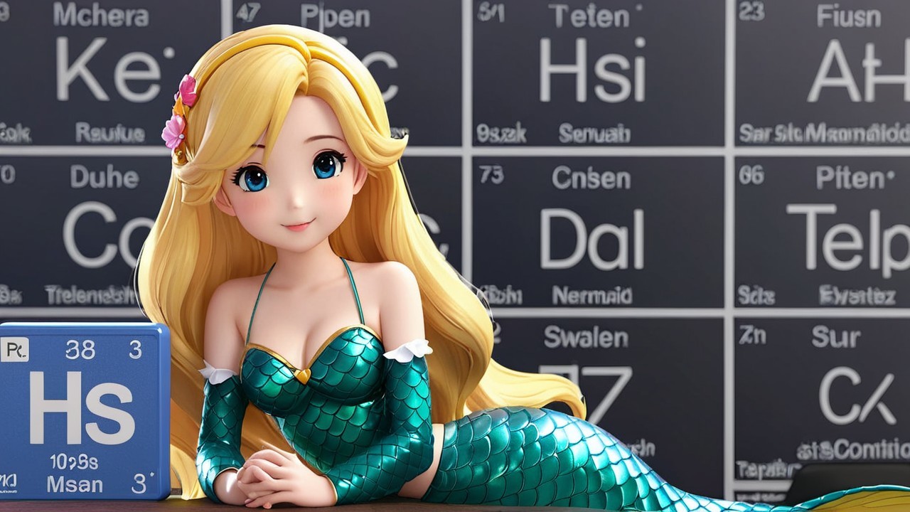 Whimsical Cartoon Mermaid on Periodic Table Backdrop