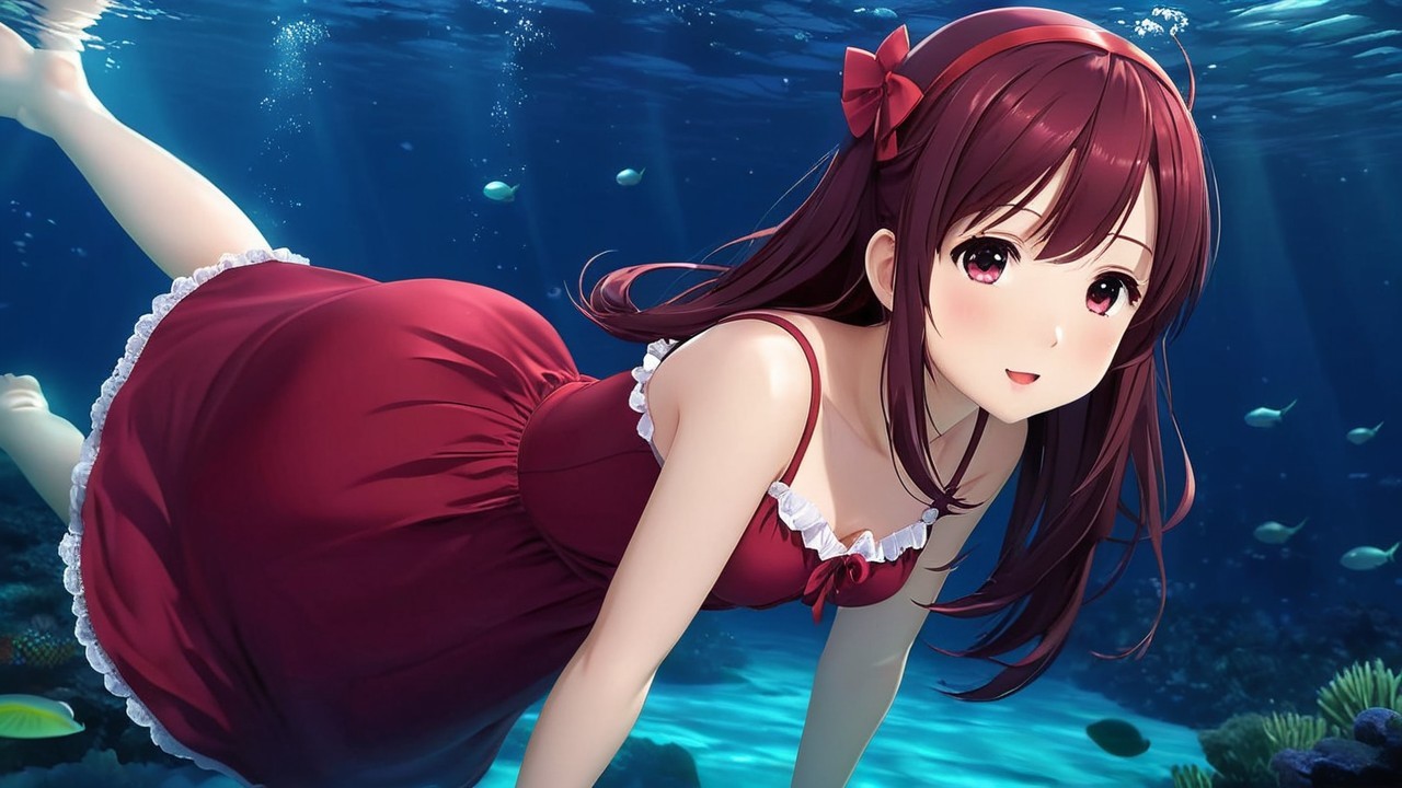 Vibrant Underwater Scene with Anime Girl and Fish