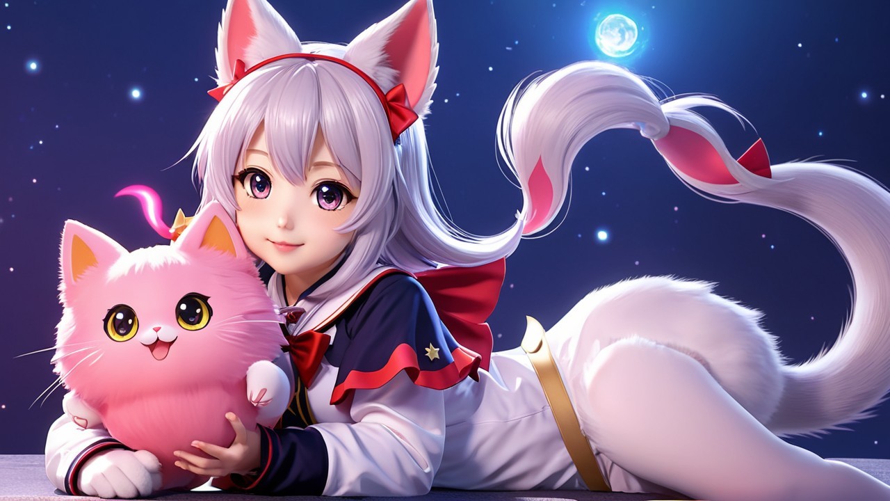 Cute anime character with fox ears and fluffy tail