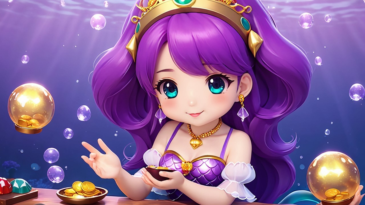 Cartoon Underwater Scene with Playful Mermaid Character