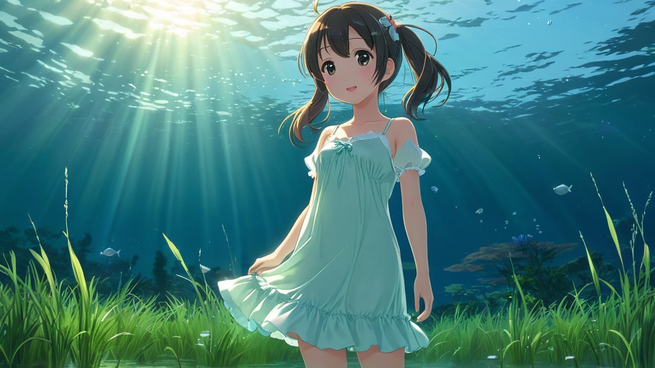 Young girl underwater in serene aquatic setting